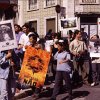 1995, Setembro - Protesto conjunto com a associação Olho Vivo junto à embaixada de França contra o reinício dos testes nucleares franceses no Pacífico. © QUERCUS